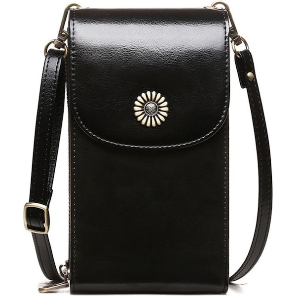 Cowhide Phone Bag Female Vertical Crossbody Bag Leather Shoulder Bag