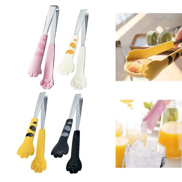 4pcs Cat Paw Shape Food Tongs Cartoon Meal Tongs Stainless Steel Barbecue Tongs