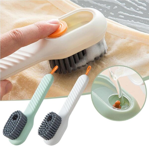 2pcs Soft Bristle Cleaning Brush Press Type Automatic Liquid Adding Shoe Brush