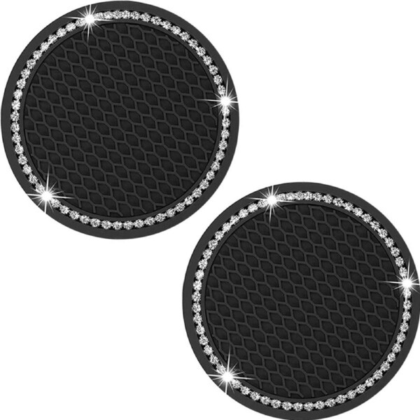 2pcs Black Bling Car Cup Holder Insert Coaster Anti-slip Car Accessories
