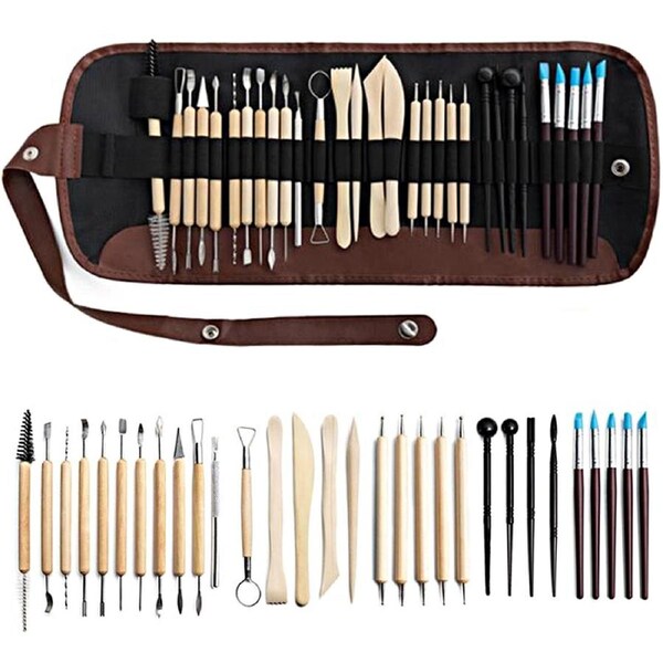 30pcs Clay Sculpting Carving Pottery Tool Set Bag Kit Modelling DIY Sculpture