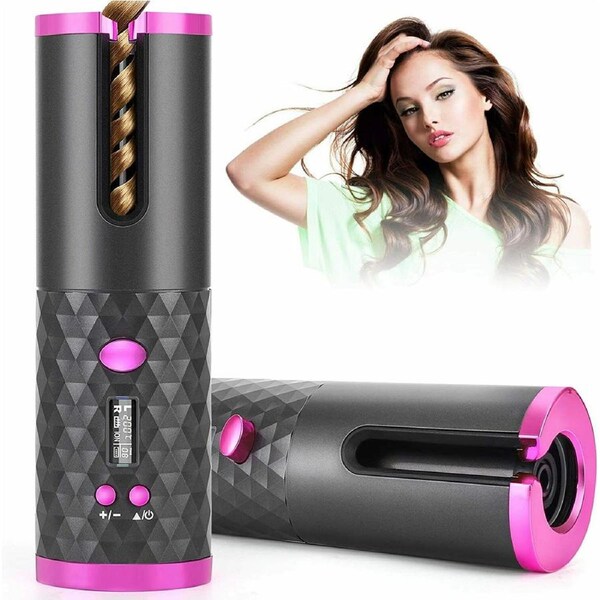 Auto Cordless Rotating Hair Curler Waver Curling Iron Wireless LCD Ceramic