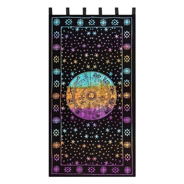 Zodiac Tie Dye Curtain Astrology Hippie Boho Tapestry Decor -111cm x 222cm