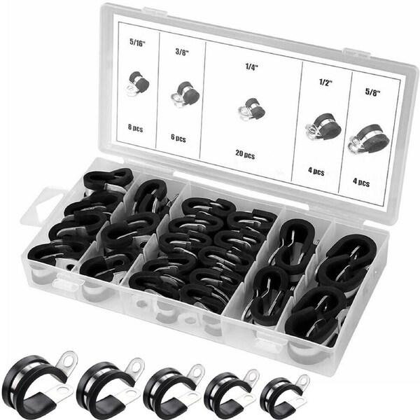 42pcs Rubber Lined P Clips Cable Hose Pipe Clamps Holder Air Clip Clamp