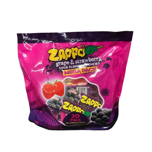 Zappo Grape and Strawberry Sour Chews 30 Mega Pack 780g