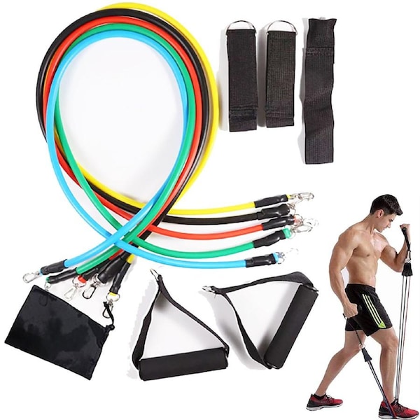 11pcs Resistance Band Tube Heavy Duty Power Gym Exercise Yoga Training Fitness