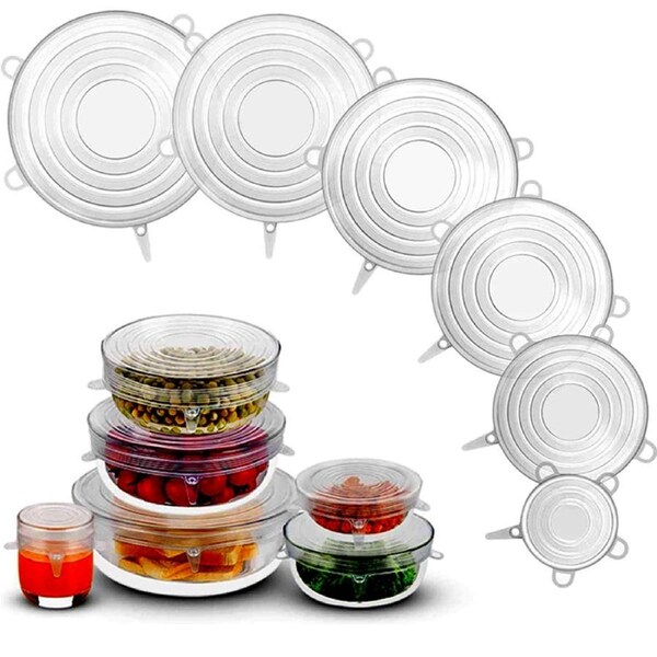6pcs Stretch Reusable Silicone Bowl Wraps Food Saver Cover Seal Insta Lids