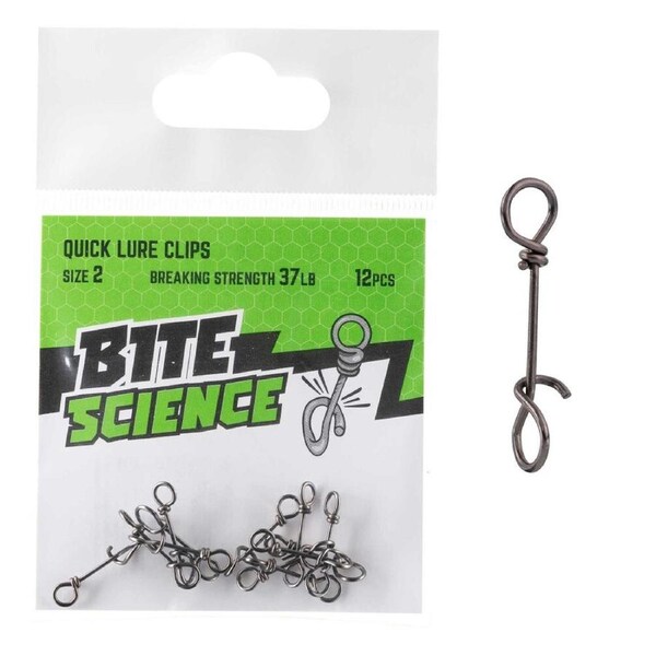 12 Pack of Size 2 Bite Science Quick Lure Clips - 37lb
