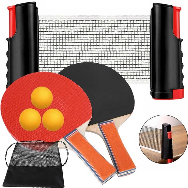 Table Tennis Kit Ping Pong Set Retractable Net Rack + 2 Bats + 3 Balls