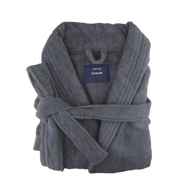 Small/Medium Egyptian Cotton Terry Toweling Bathrobe Charcoal