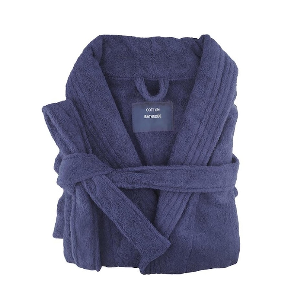 Small/Medium Egyptian Cotton Terry Toweling Bathrobe Navy