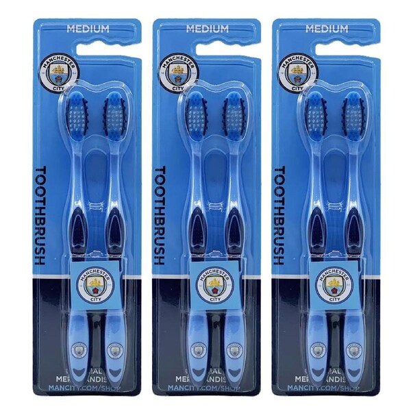 6pc EPL Manchester City F.C. Medium Toothbrush Dental Teeth Oral Care Hygiene