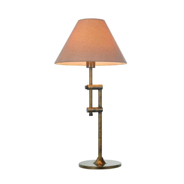 Manela Classic Metal Table Lamp Tan Fabric Shade Brass Frame.