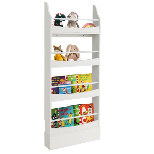 Giantex 4-Tier Bookcase Bookshelf Newspaper Rack Magazine Display Storage Shelf w/Anti-Tippling Kits White