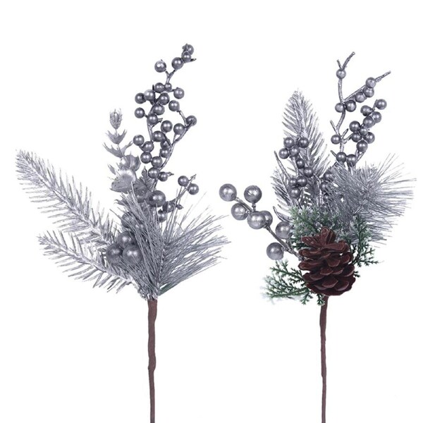 Dark Silver Berry Stem 32cm 1pc 2A