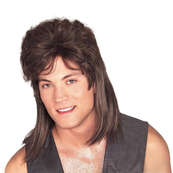 Mullet Brown Long Straight Wig 80s Bogan Hair Adult Party Costume Accessory