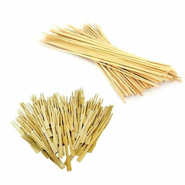 200Pcs Bamboo Skewer & Bamboo Cocktail Fork Set Great for Party Food Finger Food