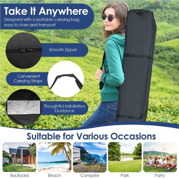 Costway 3x3m Gazebo Pop-up Marquee Folding Adjustable Instant Pop-up Canopy Tent Outdoor w/Carry Bag Grey