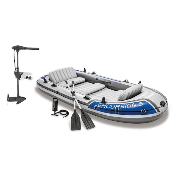 Intex 366cm Sports Excursion 5 Inflatable Boat w/ Oars & Electric Trolling Motor