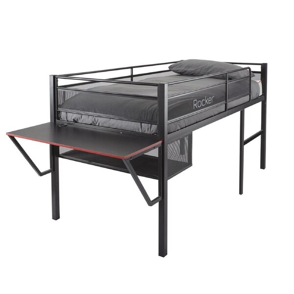 X Rocker Sanctum Gaming Mid Sleeper Elevated Bed w/ Gaming Desk/Shelf Black