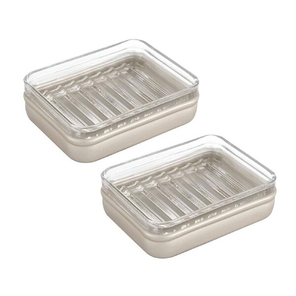 2x iDesign Hamilton Non-Skid Bathroom Glass Soap Bar Dish Clear Satin 12.7cm