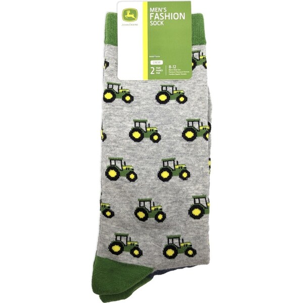 2 Pairs John Deere Tractor Row Fashion Printed Socks Crew Size 8-12 LP81715-JD
