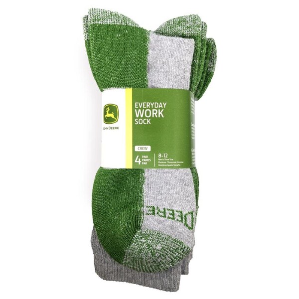 John Deere Light Heather/Grey Comfort Crew Socks 4 Pairs Size 8-12 LP68856-JD