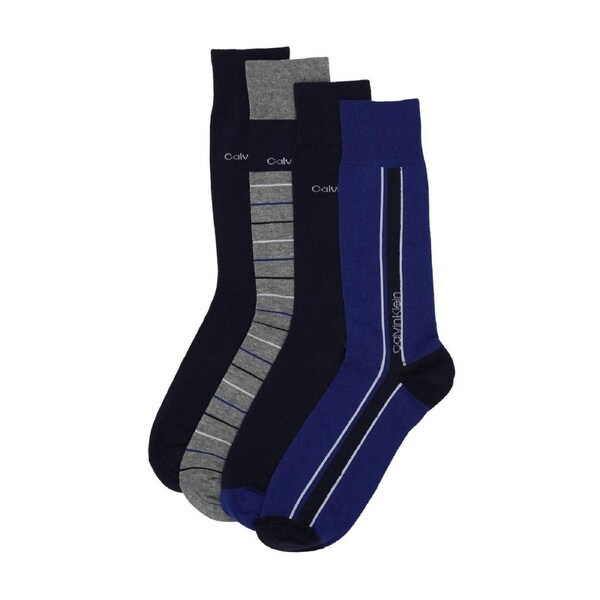 Calvin Klein 4 Pack Multi Vertical Striped Logo Dress Socks - One Size