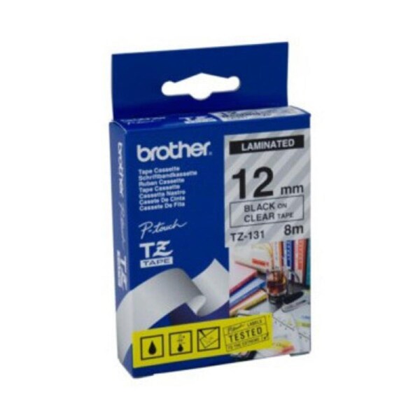 Brother TZe-131 / 12mm Black Text On Clear Laminated Labelling Tape - 8 Metres