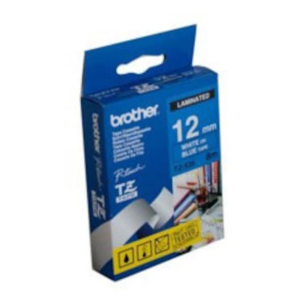 Brother TZe-535 / 12mm White Text On Blue Laminated Labelling Tape - 8 Metres