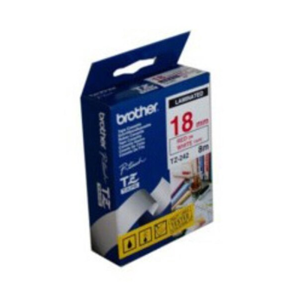 Brother TZe-242 / 18mm Red Text On White Laminated Labelling Tape - 8 Metres
