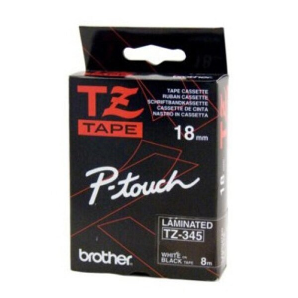 Brother TZe-345 / 18mm White Text On Black Laminated Labelling Tape - 8 Metres