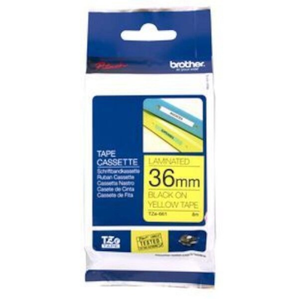 Brother TZe-661 / 36mm Black Text On Yellow Laminated Labelling Tape - 8 Metres