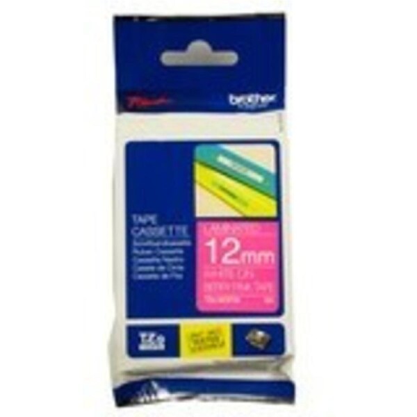 Brother TZe-MQP35 / 12mm White on Berry Pink Laminated Labelling Tape - 5 Metres