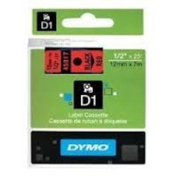 Dymo D1 Label Cassette 12mmx7m (SD45017) - Black on Red