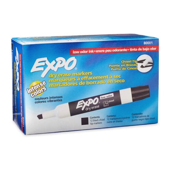 Expo Whiteboard Marker Chisel Tip Black Box 12 (80001)