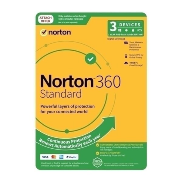 Norton 360 Standard Protection - 1 User 3 Devices 1 Year Sub