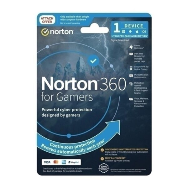 Norton 360 Protection For Gamers - 1 User 1 Device 1 Year Sub