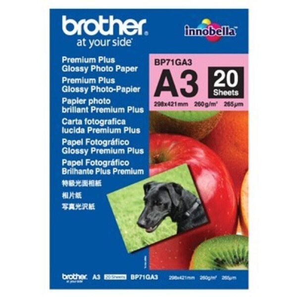 Brother BP-71GA3 Premium Glossy Paper A3, 20 Sheets, Size:297 x 420mm, Weight:260 gsm