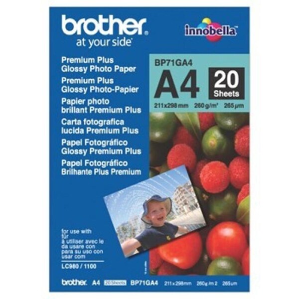 Brother BP-71GA4 Premium Glossy Paper A4, 20 Sheets, Size:210 x 297mm, Weight:260 gsm