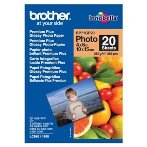 Brother BP-71GP20 Premium Glossy Paper 20 Sheets, Size:102 x 152mm (4 X 6 Inches), Weight:260 gsm