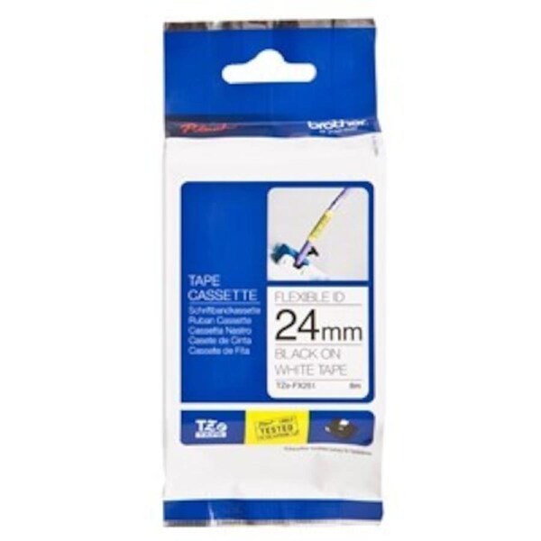 Brother TZe-FX251 Black on White Flexible Laminated Tape - 24mm x 8 Metres