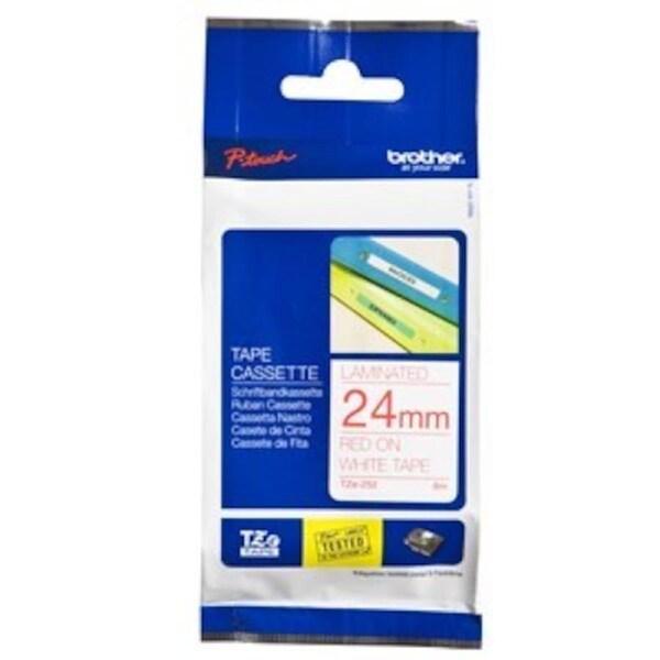 Brother TZe-252 Red on White Laminated Labelling Tape - 24mm x 8M