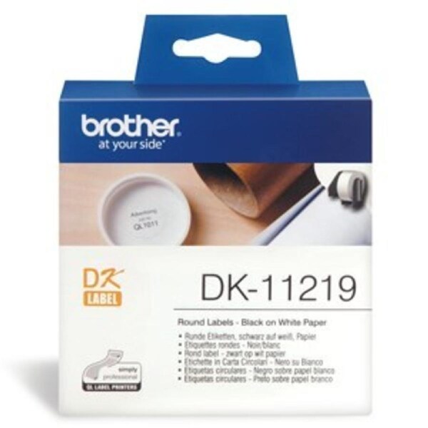 Brother DK-11219 White Round Label - 12mm Diameter, 1200 Labels Per Roll