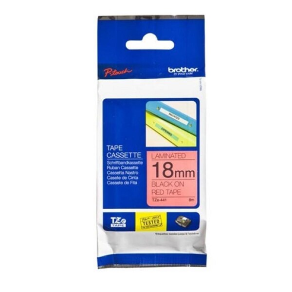 Brother TZe-441 Black on Red Laminated Labelling Tape - 18mm x 8M