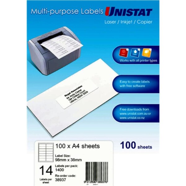 Unistat LIP Label 98x38mm - 14Up Pack 100