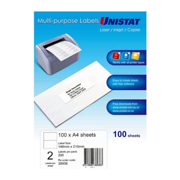 Unistat LIP Label 148x210mm - 2Up Pack 100