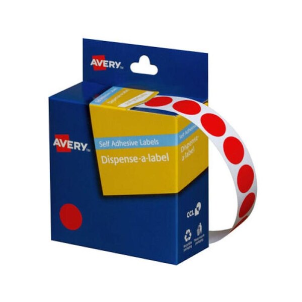 Avery Dispenser Dot Sticker Red 14mm - 1050 Labels per Roll