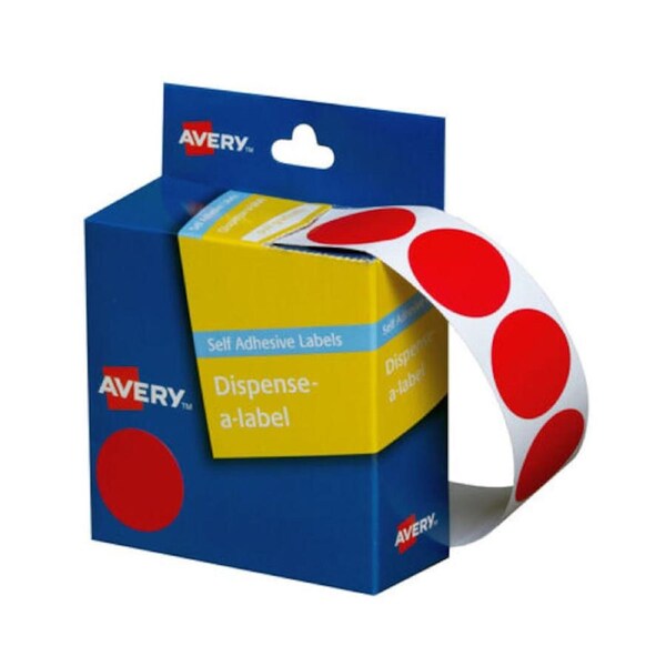 Avery Dispenser Dot Sticker Red 24mm - 500 Labels per Roll