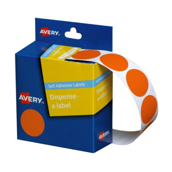 Avery Dispenser Dot Sticker Orange 24mm - 500 Labels per Roll